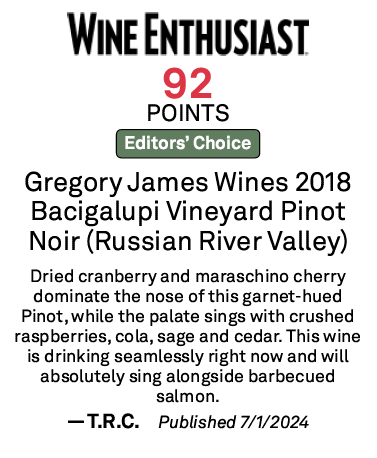 2018 Gregory James Bacigalupi Vineyards Pinot Noir, Russian River